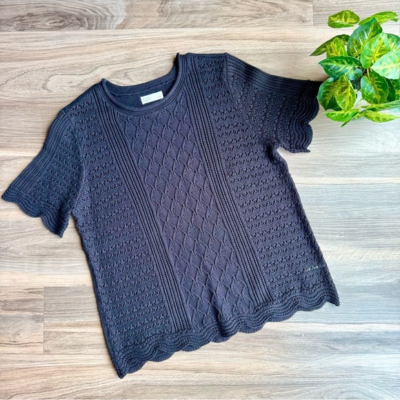 Croft & Barrow Black Short Sleeve Crochet Knit Sweater Top Size Large - Picture 1 of 12